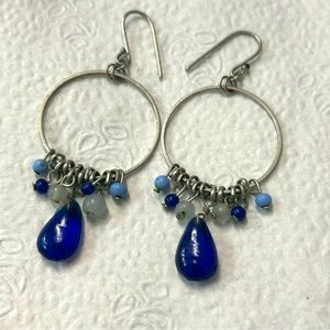 Hoop glass blue beaded earrings